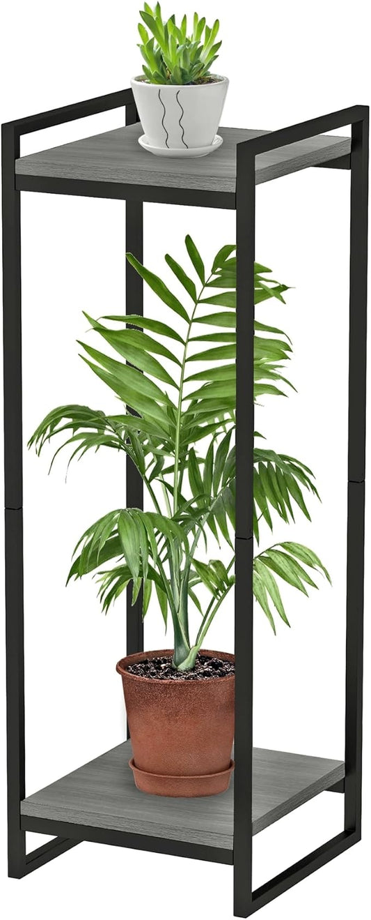 34" Tall Plant Stand Indoor, 2-Tier Modern Plant Shelf Corner Flower Pot Holder Organizer for Living Room Balcony Garden, Oak Grey
