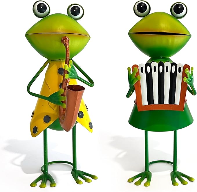 HONGLAND Metal Frog Garden Decor - Metal Frog Outdoor Statue -Funny Garden Frog Decorations - 3D Frog Figurine - Christmas Holiday Housewarming Gifts Lawn Patio Yard Garden Decor (Saxophone)