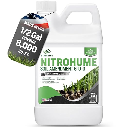64oz Liquid Lawn Fertilizer - Covers 8,000 sq. ft., NitroHume Nitrogen Liquid Fertilizer for Lawns, Humic for Healthy Soil - Ideal Grass Food for Lawn, Plant Food for Grass Greener Growth