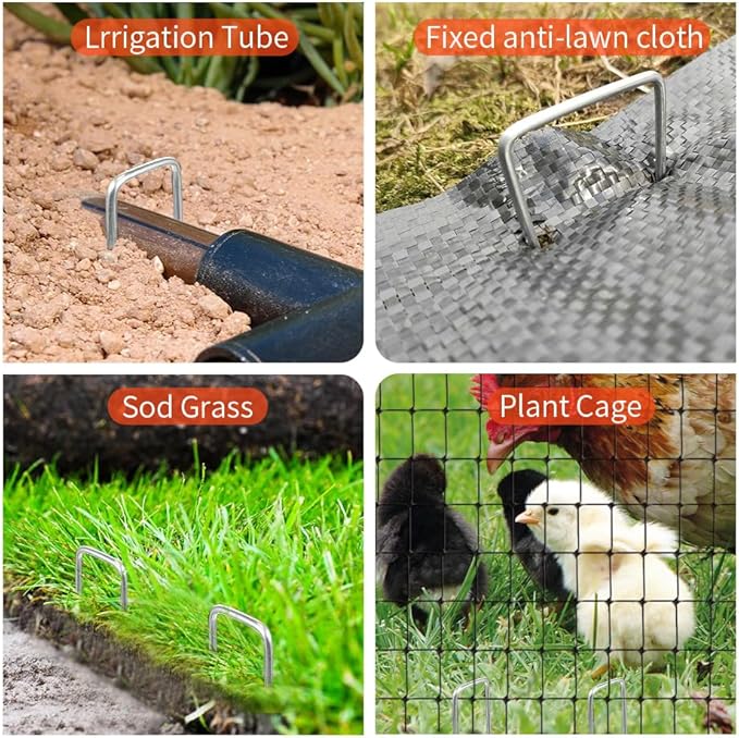 Landscape Staples, Galvanized Garden Stakes, U-Shaped Garden Staples, 20 Pcs 6 Inch 11 Gauge Plant Cover Stakes, Anti-Rust Ground Sod Pins Yard Stakes for Weed Barrier Fabric Irrigation Tubing