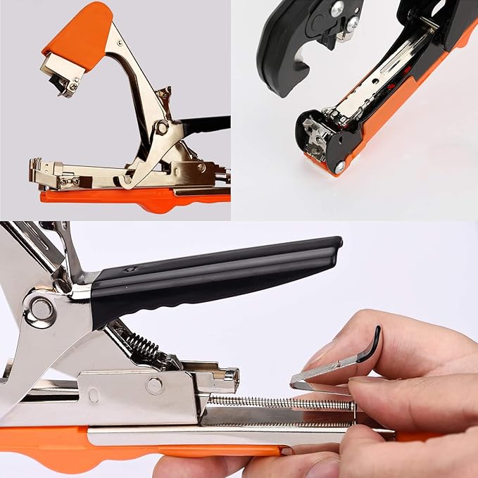 Plant Tying Machine Tape Tool for Tomatoes Peppers Grapes Cucumbers and Vining Vegetables Quickly and Easily Tie, Great for Gardeners Farmers, with Tapes, Spare Parts, Staples - Orange