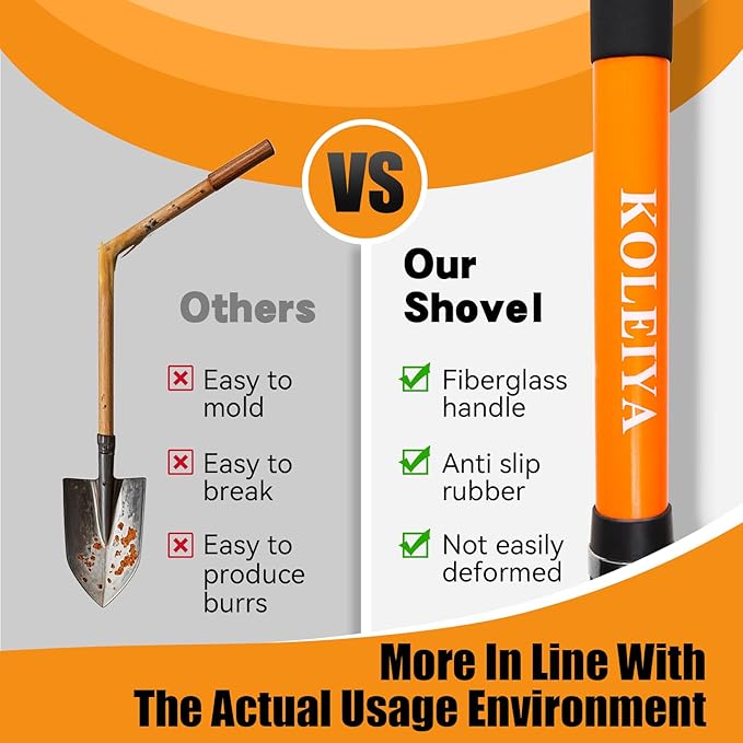 Shovel for Digging,Heavy Duty Garden Shovel,Shovels for Gardening Digging,Spade Shovel with Orange Fiberglass Handle,57 inches