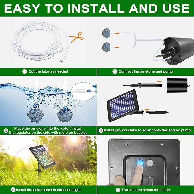 Solar Pond Aerator with Air Pump, 3 Modes(18H/36H/72H) Solar Aerator for Ponds Outdoor, 4W & 2200 mAh Solar Powered Air Pump with Bubble Regulator for Small Fish Pond, Stock Tank, Aquarium Hydroponics