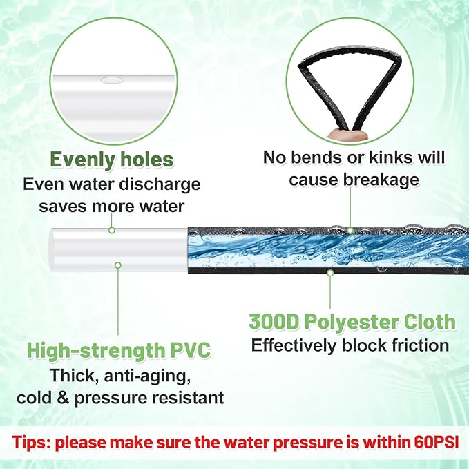 Soaker Hose 25FT for Garden Beds - 3/4" Heavy Duty Double Layer Drip Irrigation Hose, Save 85% Water- Linkable Flat Soaker Hose for Lawn Flower Bed Vegetable Field Effective Watering