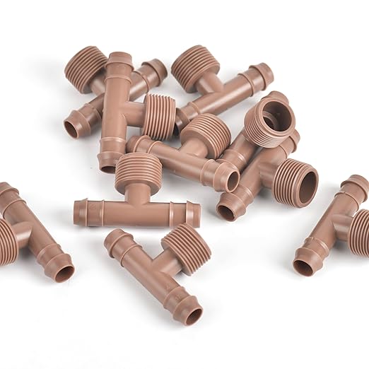 Drip Irrigation Thread Adapter With Barb Tee, 3/4" NPT Male x Barb Tee, Barbed Connectors Fit 1/2" Drip Tubing, Irrigation Tee Fittings -10Pcs/pack