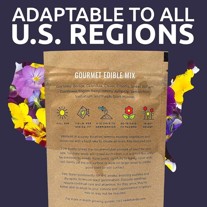 Wildflower Seeds Edible Flowers Mix - Bulk 1/4 Pound Bag Over 30,000 Open Pollinated Annual and Perennial Seeds