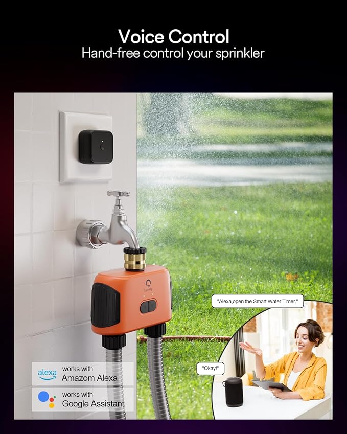 Lumary Smart Sprinkler Timer 2 Zone, WiFi Water Timer for Garden Hose, Brass Inlet Water Hose Timer Outdoor, Manual/Automatic Drip Irrigation Timer, App/Voice Control Work with Alexa, Orange, L-WT2A1