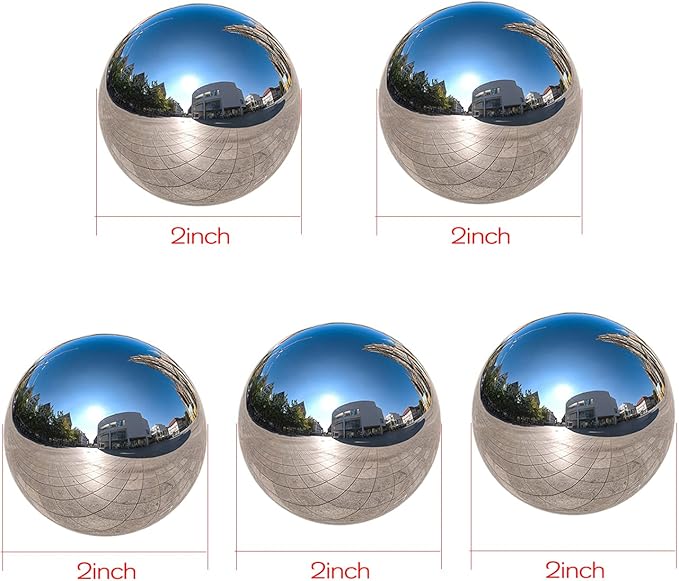 Nerien Gazing Ball, 2 Inch Stainless Steel Garden Mirror Globe, Polished Ornament Sphere, Hollow Floating Reflective Hemisphere, for Home Outdoor Pond Housewarming Swimming Decoration, Silver, 5pcs