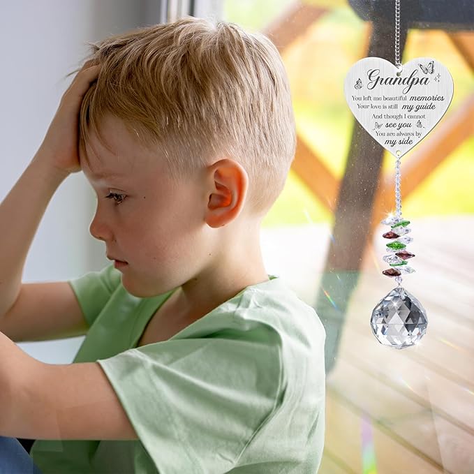 Sympathy Gifts for Loss of Grandfather,Memorial Crystal Suncatcher,Memorial Gifts for Loss of Grandpa,Hanging Crystals Ornament for Window Rainbow Maker Prisms Home Decor Gift