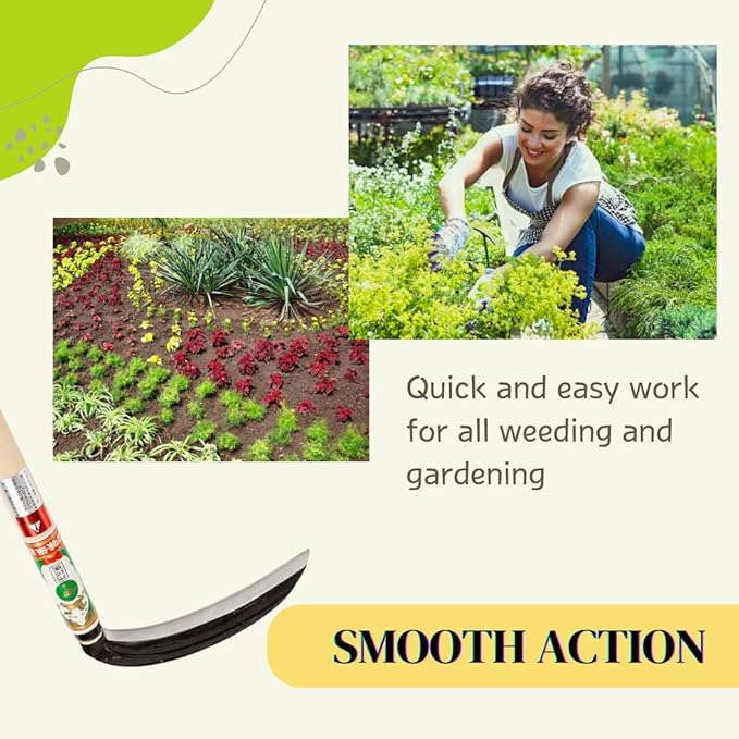 Japanese Weeding Sickle (Thin Blade) High Grade Steel Blade (Blue Steel No.2) Hand Tool for Gardening, Weeding and Farming, Light Weight, Blade Length 7.09inch