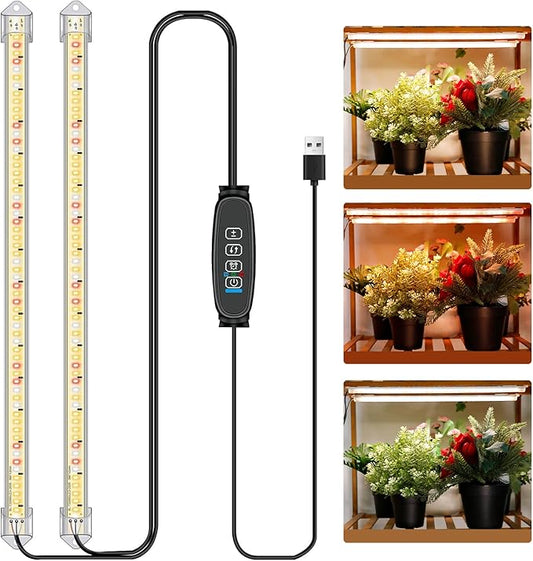16 in Plant Grow Light Strips,120 LEDs Grow Lights for Indoor Plants Full Spectrum with 3/9/12H Timer & 10 Dimmable Levels,Sunlight Plant Growing lamp for Hydroponics 2 Heads(No Adapter)