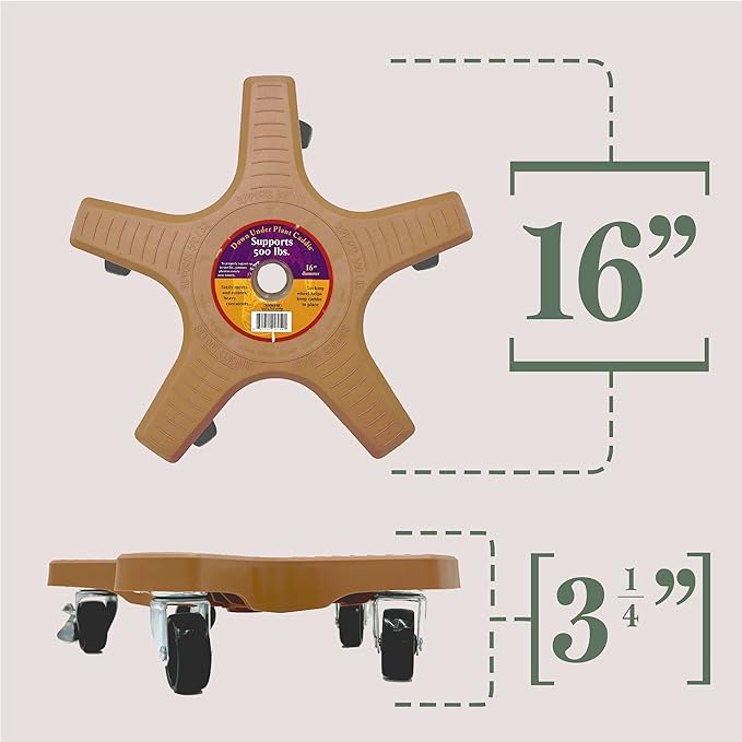 Bosmere Down Under Plant Caddie, Heavy Duty Plant Stand with Wheels, 500lb Capacity, 16-Inch, Adobe