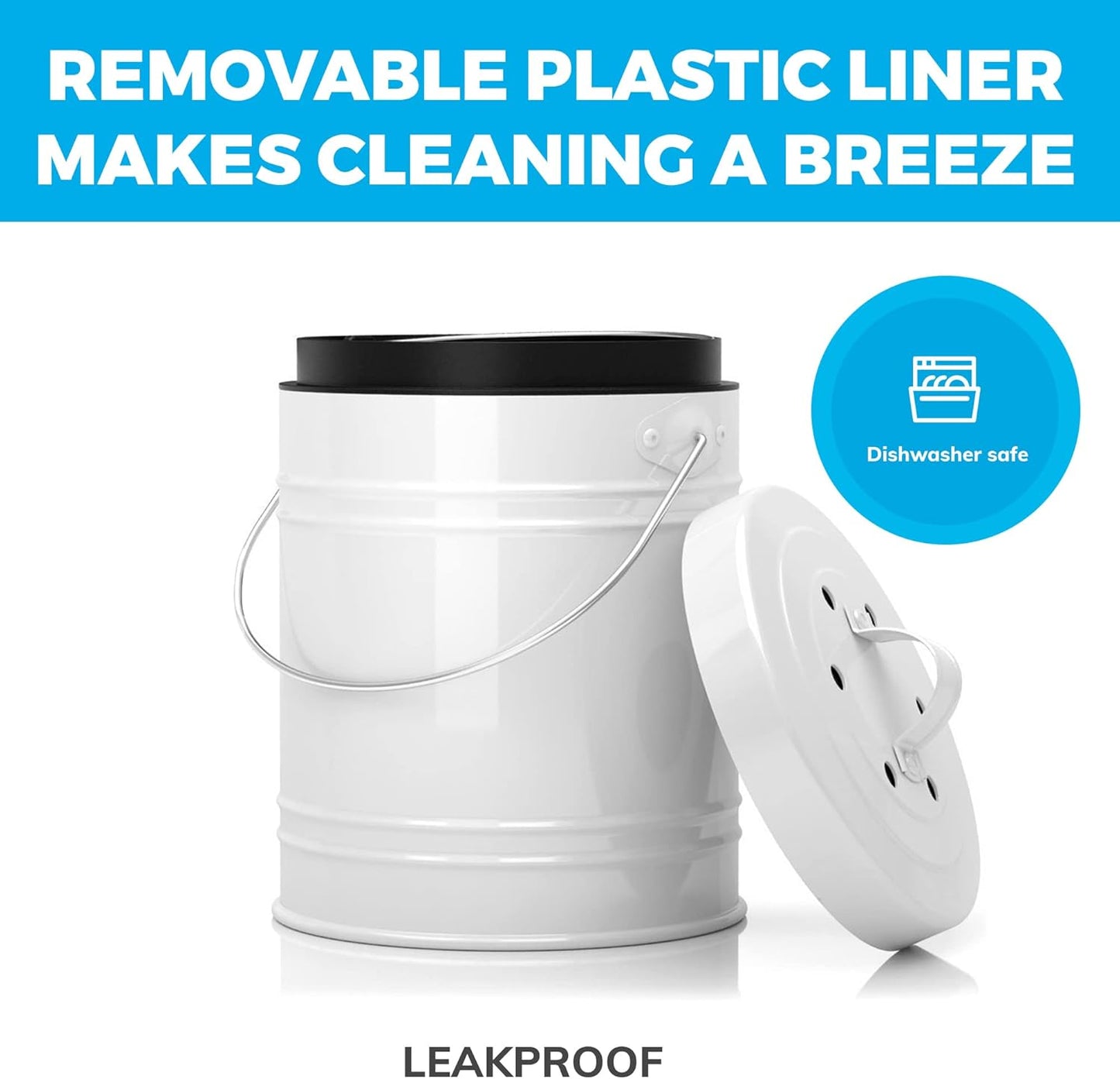 3 Liter Small Indoor Kitchen Compost Bin, Odorless Composting Bin with Carbon Filters, Countertop Compost Bucket with Lid, Metal Kitchen Composter with Plastic Bucket Liner for Food & Waste Recycling