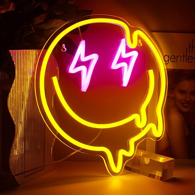 LED Smile Faces Neon Light Signs USB Powered for Wall Bedroom Kids Room Holiday Party Decoration Gifts (Yellow)