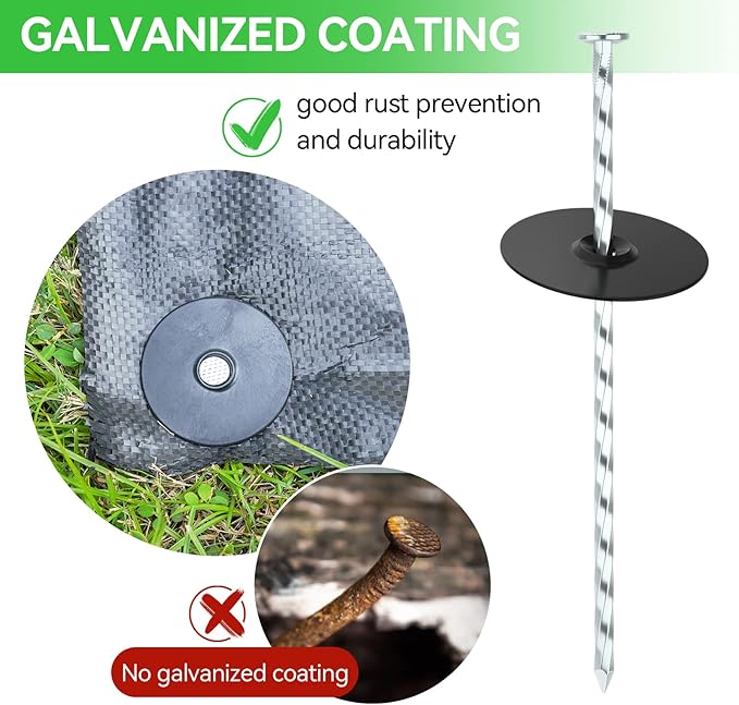 50 Pack Landscape Stakes with Gasket Caps - 6.3 Inch Heavy-Duty Galvanized Steel Garden Spikes are Used to Fixing Weed Barrier, Artificial Lawn, Patio Rug, Etc