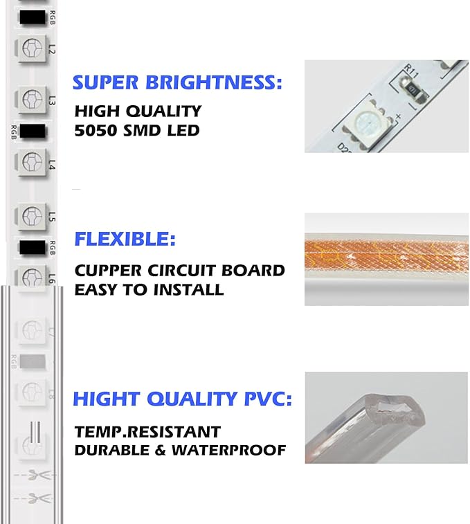 5050-60 Type AC 110-120V LED Strip Lights, Flexible/Waterproof/Dimmable/Multi-Modes LED Rope Light + 23 Keys Remote for Home/Garden/Building Decoration (98.4ft/30m, Warm White 3500K)