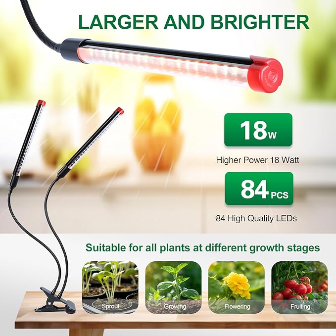 Grow Lights for Indoor Plants Full Spectrum, 2000 Lumens LED Grow Lights, 100W Plant Lights for Indoor Growing, 84 LEDs Clip on Plant Growing Lamps for Seed Starting Seedlings Precision Timer