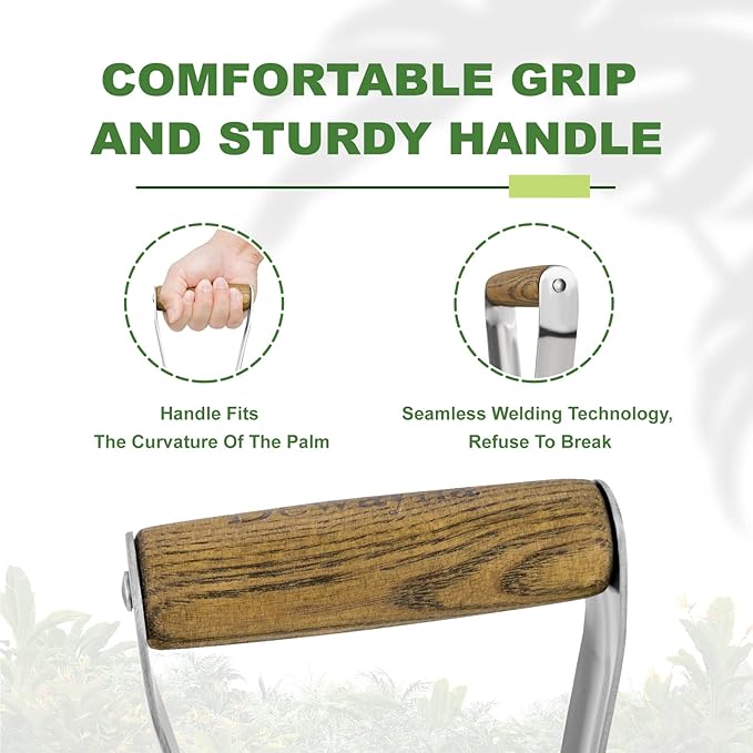 Bulb Planter Tool, 6 Inches Depth Mark Hand Bulb Planter, Non-Bending Stainless Steel Bulb Planter Digger, Garden Bulb Transplanter with Comfortable Grip Wooden Handle for Tulip and Daffodils