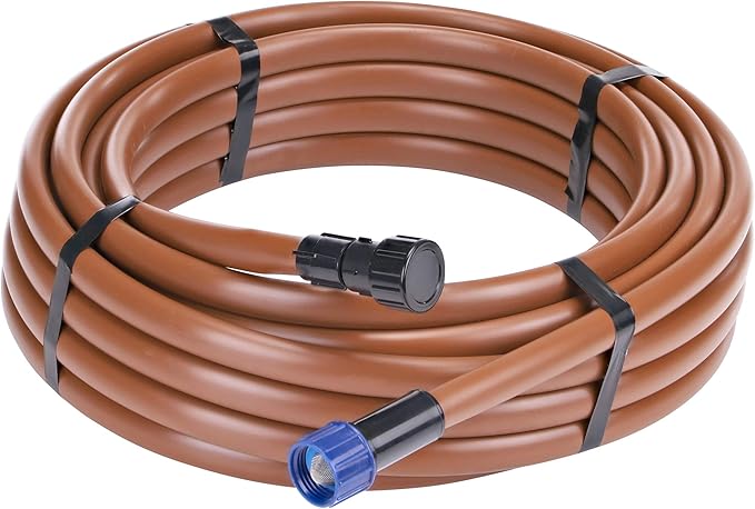 Raindrip SDT50P 5/8-Inch Drip Irrigation Supply Tubing, 50-Foot, with Hose Thread Swivel Adapter and End Plug, for Irrigation Drippers, Drip Emitters and Drip Systems, Made with polyethylene, Brown