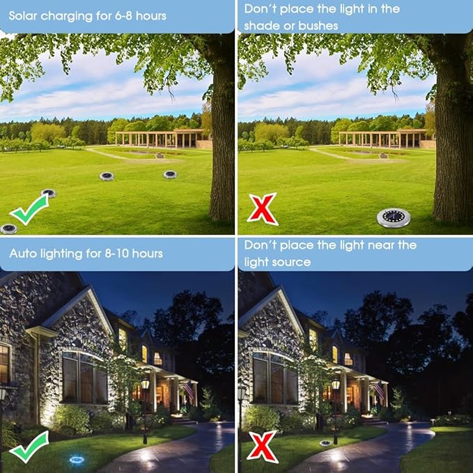 NFESOLAR Solar Outdoor Lights with 16 LEDs, Blue Color Bright Solar Ground Lights Outdoor, Waterproof Solar Pathway Lights for Pathway Garden Yard Lawn Walkway Driveway (8 Pack)