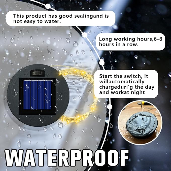 Solar Panel Lantern Lid - Waterproof Led Garden Lights, 2 Pack (Warm/Warm)