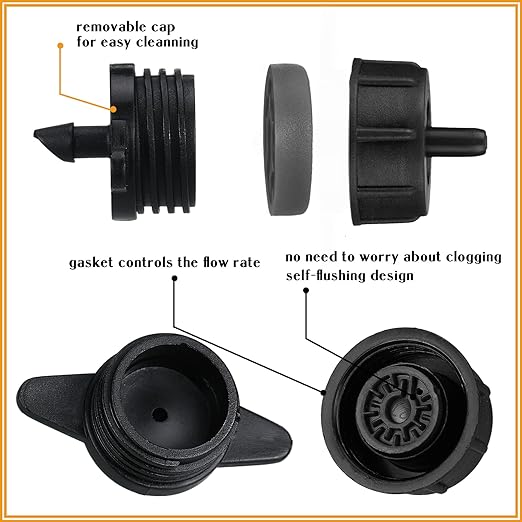 50 Pcs Drip Irrigation Emitters 1/4 Inch 1 GPH Water Tubing Irrigation Tubing Pressure Compensating Dripper Emitters System Drip Tip Constant Flow Heads Parts for Garden Watering Dripper