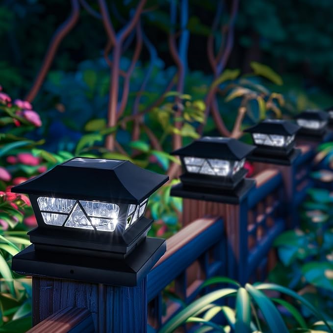 TW SHINE 8 Pack Solar Outdoor Fence Post Lights, 2 Modes Post Cap Lights Waterproof Warm White/Cool White for Yard, Garden, Porch, Patio Decor, for 4x4 5x5 6x6 Wood Posts