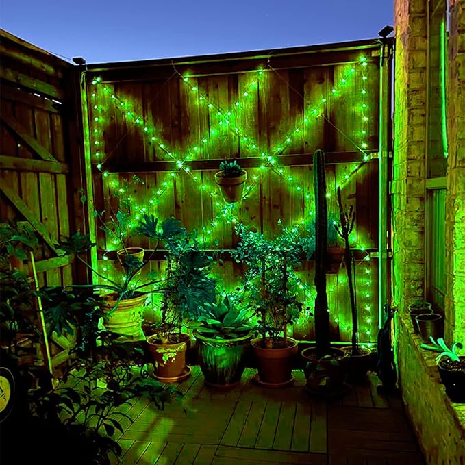 QITONG 4 Pack Green Solar Fairy Lights, Each 33ft 100 LED String Lights Outdoor Waterproof, 8 Modes Green Solar Light