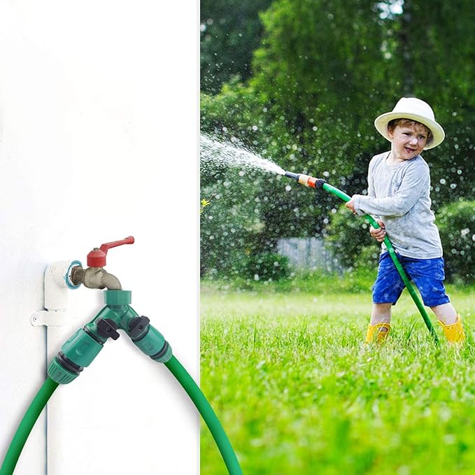 Garden Hose Splitter, 2 Pack 3/4" 2 Way Plastic Water Hose Splitter, Garden Hose Connector with Faucet Watering Shut Off for Landscaping, Gardening, Flower Planting, Irrigation