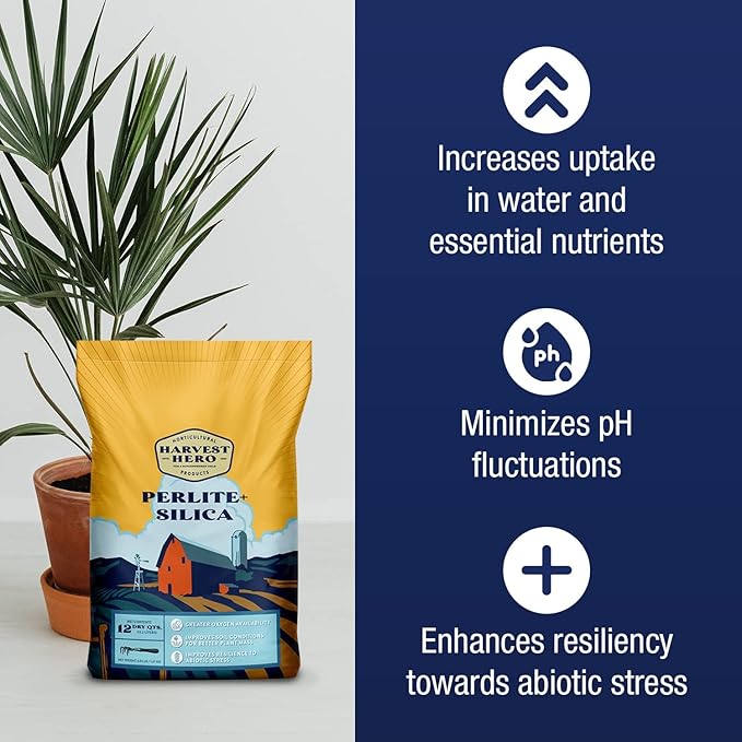 Perlite+ Silica, Superior Soil Amendment That Promotes Enhanced Plant Growth. Ideal for Potting Soil, Transplanting, and Hydroponic Systems, OMRI Listed, 100% Organic (24 QT)
