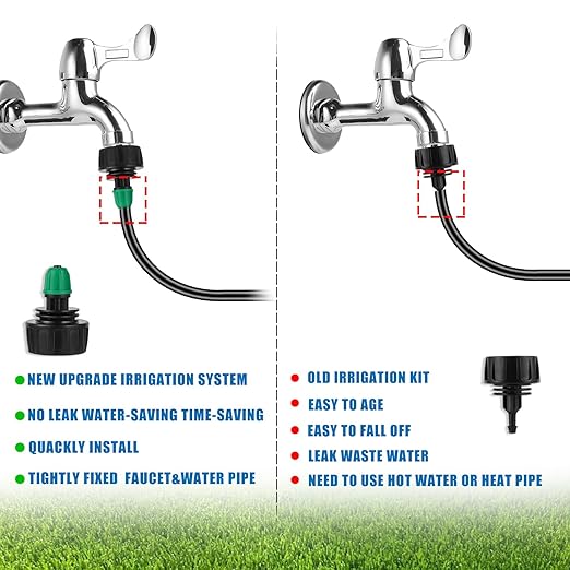 Leak-Proof Drip Irrigation Kit, Automatic Garden Watering System Lock Barbed Drip Irrigation System with 1/4 inch Irrigation Tubing for Greenhouse Raised Garden Bed,Lawn.(Drip Irrigation Kit)