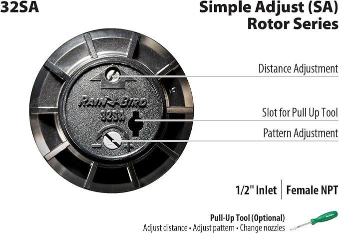 Rain Bird 32SA/4PKS Simple Adjust 32SA Gear Drive Rotor, Adjustable 40° - 360° Pattern, 19' - 32' Spray Distance, 4-Pack