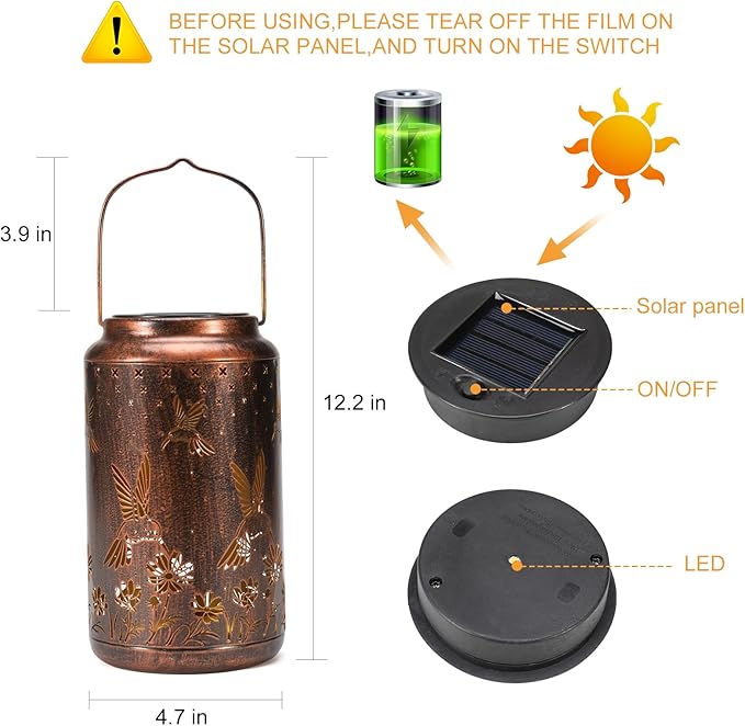 pearlstar Hummingbird Lantern Hanging Solar Lights Outdoor Decorative Solar Lantern Waterproof for Table Patio Yard Garden Lawn Landscape Lighting, Gardening Gifts for Women Mom (Hummingbird-B)