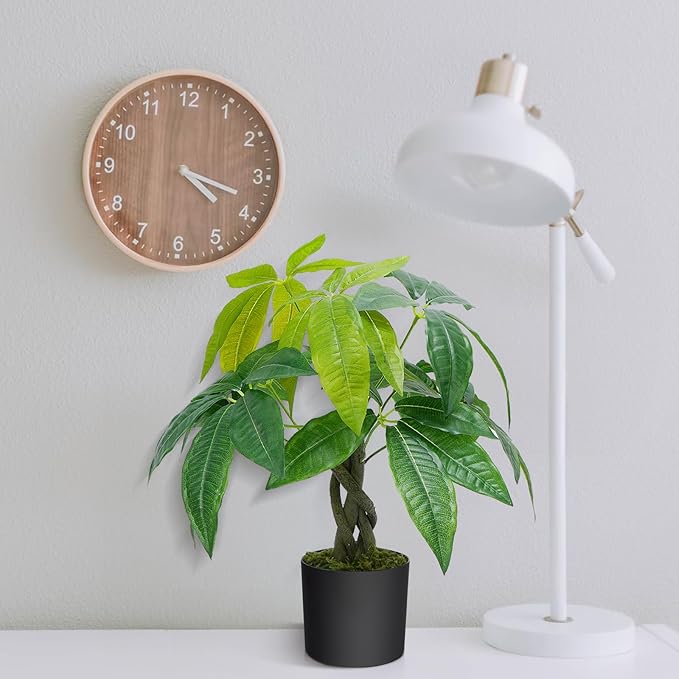 HUAESIN 18 inches Artificial Money Tree Faux Tree Table Top Fake Potted Plants Indoor Small Silk Tree Pachira Aquatica for Home Table Bedroom Kitchen Office Porch Decor Aesthetic