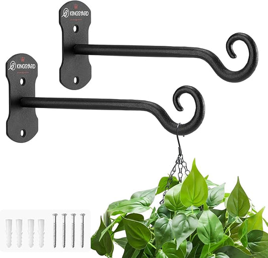 Kingsyard 2 Pack Wall Plant Hanger - Heavy Duty Metal Hanging Bracket Hooks for Hanging Plant Bird Feeders Lanterns Wind Chimes Indoor/Outdoor. Black
