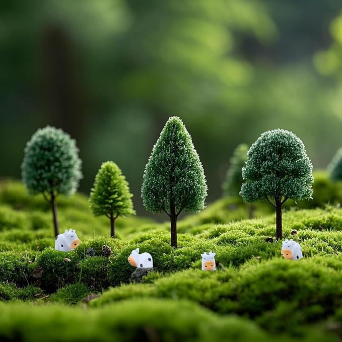 DoubleWood Mini Cow Figurines Set, 120 Pieces, Resin Mini Animals Decorations for Fairy Gardens and Miniature Landscapes (120, White)