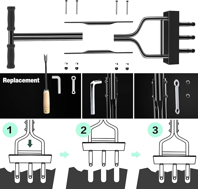 Manual Lawn Aerator with Tray & 3 Hollow Slots Manual Soil Corer Collector Lawn Plug Core Aeration Tool Heavy Duty Lawn Core for Soils & Lawns Yard Garden, 37.6 inches, Black