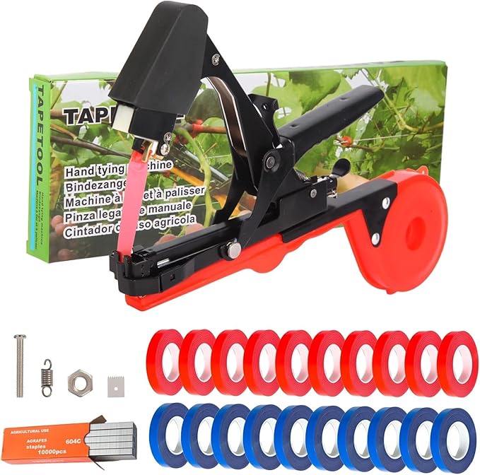 Plant Tying Machine Plant Vine Tying Machine Tool with 10000pcs Staples 20 Rolls Tape Plant Tape Gun for Grapes Raspberries Tomatoes and Vining Vegetables Tying Tool（Black）