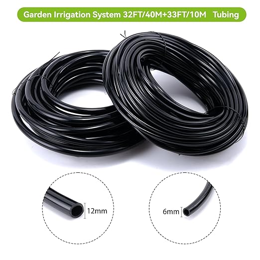 Drip Irrigation System Kit - 132FT/40M + 33FT/10M Hose, DIY Automatic Water Saving, Garden Watering System with 4/7mm and 8/11mm Tubing - Ideal for Gardens, Greenhouses, Lawns, and Patios