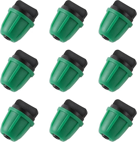 1/4 inch Drip Irrigation Fittings, Lock Barbed End Plugs for ¼ in. tubing; Tubing Outside Diameter (OD) is 0.250 in., Internal Diameter (ID) is 0.170. in.(25Pcs/Pack) (Green-End Cap)