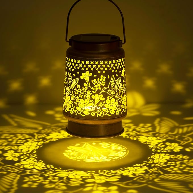 kyoryuger Hummingbird Solar Lanterns Color Changing Lantern Outdoor Decor Waterproof Retro Solar Lights Gifts for Women Mom Metal Bird Decorative LED Lanterns for Yard Patio Pathway Landscape Garden