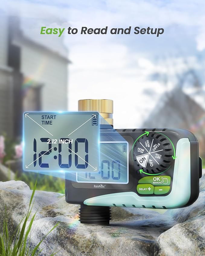 RAINPOINT Sprinkler Timer Outdoor, Water Timer for Garden Hose Faucet Timer, Programmable Watering Irrigation Timer with Rain Delay/Manual, V2, 2024 Release(Metal)