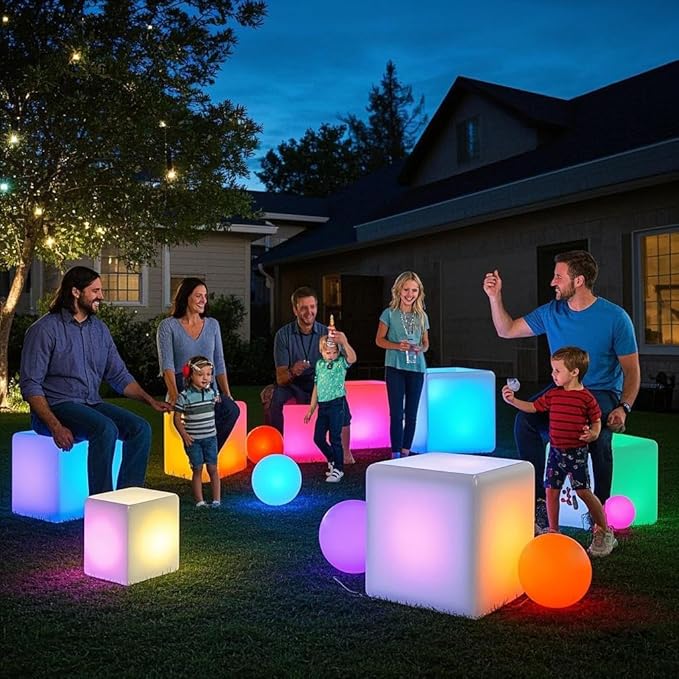 Mr.Go 16-inch Rechargeable LED Cube Chair Light, 16 RGB Colors Glow Cube Seat w/Remote, Waterproof LED Cube Table, Color Changing Cube Floor Lamp, Home Bedroom Patio Party Decorative Lighting