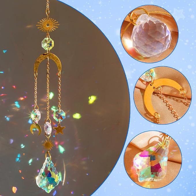 Crystal Suncatcher, 4pcs Sun Catchers Indoor Window Hanging Crystals for Windows Prism Rainbow Makers for Ceiling Garden Porch Decor Christmas Decorations Home Party Wedding Ornaments