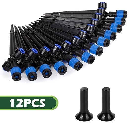 12PCS Adjustable Drip Irrigation Emitters(Fan-Shaped) Kit-Quick Connect for 1/4" Tubing, Dual Adjustment System-Easy to Install Drippers for Precise Garden Watering of Vegetables,Shrubs&Flowers