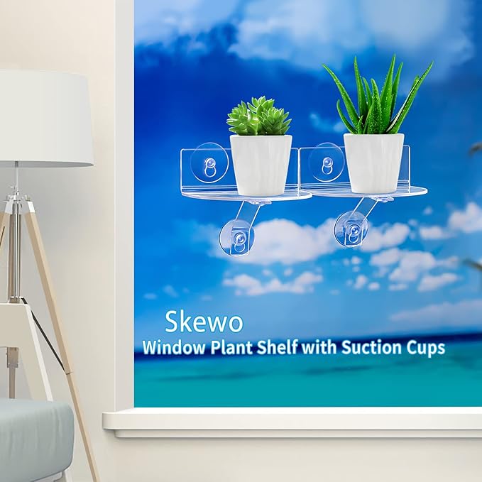 2-Pack Acrylic Window Plant Shelves with Suction Cups & Support Brackets - Semicircular Window Sill Extender for Herb Pots, Succulents, Flower Boxes, Micro Greens | Indoor/Outdoor Use