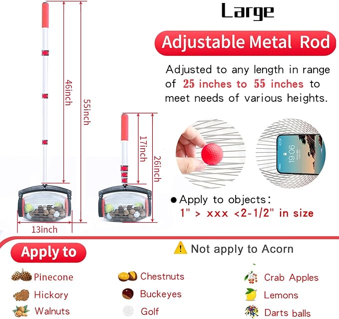 Zozen Nut Gatherer, Walnut Picker Upper Roller, Pinecone Picker Upper - Side Opening Dump | Apply to Walnut, Pecan, Hickory, Chestnuts, Buckeyes, Golf, Crab Apple Objects Size 1'' to 2.5''; 1.5 Gallon