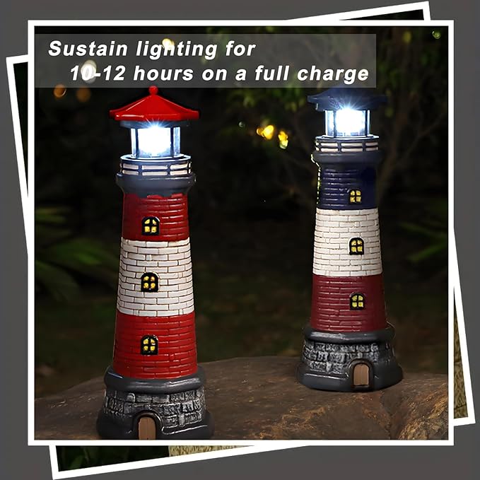 Solar Lighthouse Garden Outdoor Statues, Waterproof Lawn Lights Decor; Automatic Rotating Solar Lights for Yard, Patio, Ground, Tabletop Decoration; Unique Housewarming Gifts - Black