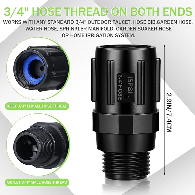 Tondiamo 3 Pcs Drip Irrigation Pressure Regulator, 3/4" Female Hose Thread x 3/4" Male Hose Thread for Drip Irrigation System Irrigation Pressure Reducer Low Flow Valve(15 PSI)