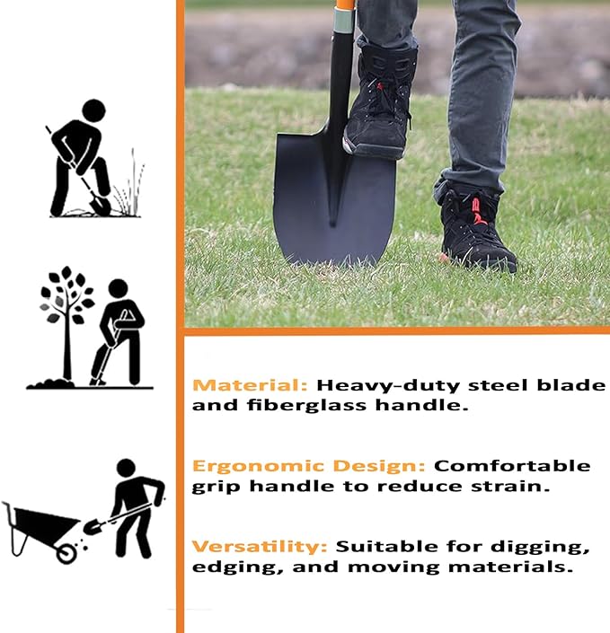 Ashman HeavyDuty Digging Shovel (6 Pack) 47-Inch Lond Handle with Trenching Blade and durable Handle - Ideal for Garden, Landscaping, Construction, Masonry - Perfect for Digging Soil, Dirt, and Gravel